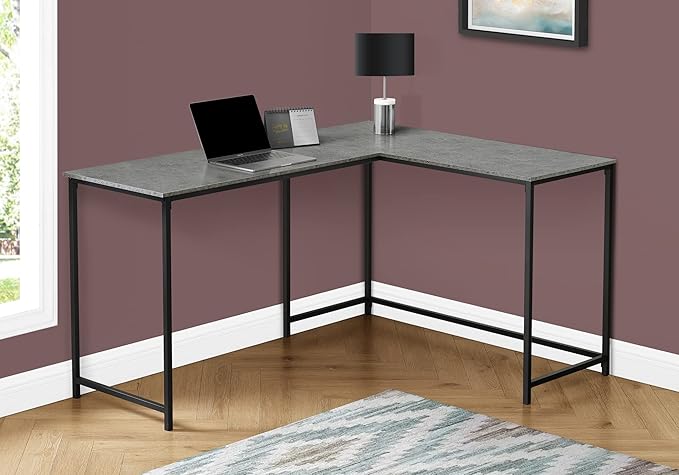 Computer Desk Home Office Corner 58 l L Shape Work Laptop Grey Laminate Black Metal Contemporary Modern