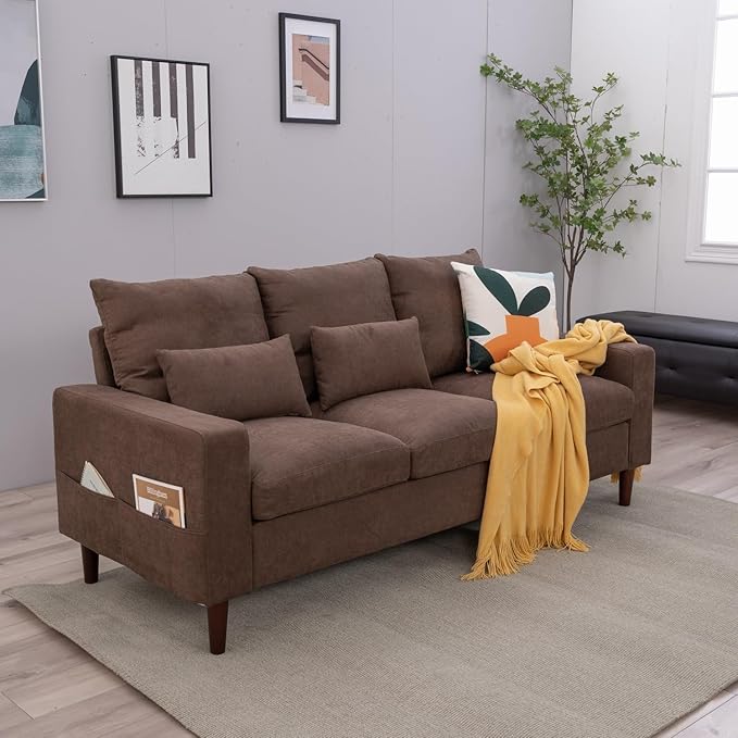 Panana Modern Sofa Couch for Living Room Sofa Couch 3 Seater in Linen Fabric Brown