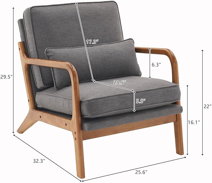 Lestar Single Lounge Chair Modern Accent Sofa Chairs Linen Upholstered Seat with Back Cushion and Pillow for Living Room (Dark-Grey)