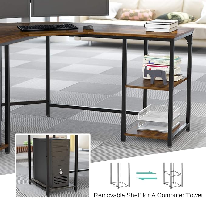 Elephance Large L-Shaped Computer Desk with Shelves Corner Desk Home Office Writing Workstation Gaming Desk PC Latop Table with Storage