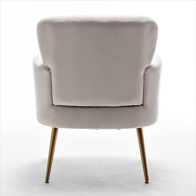 Trendy Velvet Accent Chair with Gold Metal Legs Upholstered Armchair for Small to Mid-Size Spaces Modern Living Room Bedroom Vanity Desk and Entryway Ivory