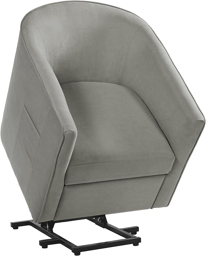 Power Lift Recliner Chair for Seniors Barrel Shape Recliner Chair with Footrest and Side Pocket Curved Armrests Lift Assist Lounge Chair Electric Lift Chair for Living Room (Grey12)