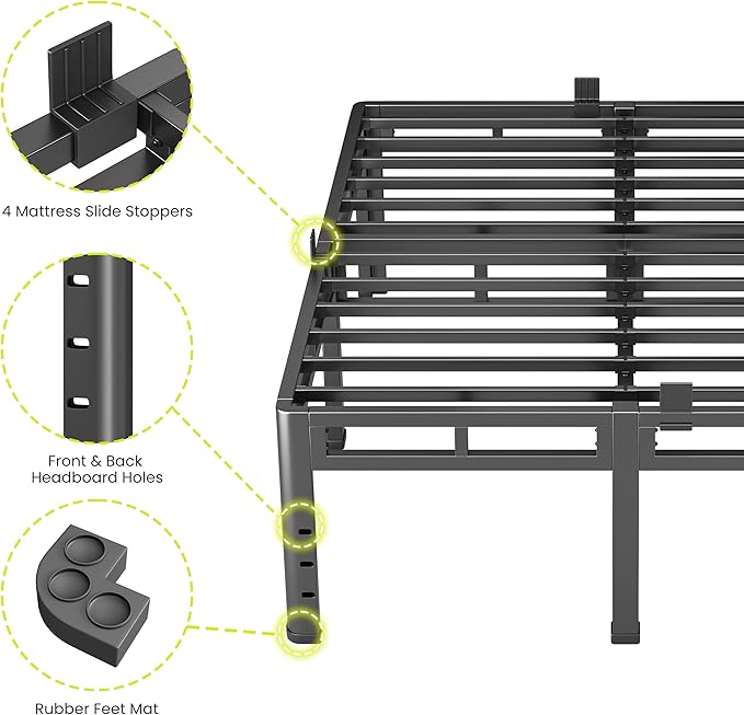 NKZ King Size Bed Frame 20 Inch Metal Bed Frame &amp Box Spring 2 in 1 Platform with Round Corner Legs 4000lbs Weight Capacity Reinforced Metal Frame Headboard Hole Noise-Free Easy Assembly