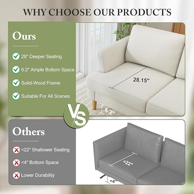 56 Loveseat Sofa Small Love Seat Couches for Living Room Midcentury Modern Deep Seat Sofa with Wood Legs Compact Couch for Apartment Office Small Spaces Beige