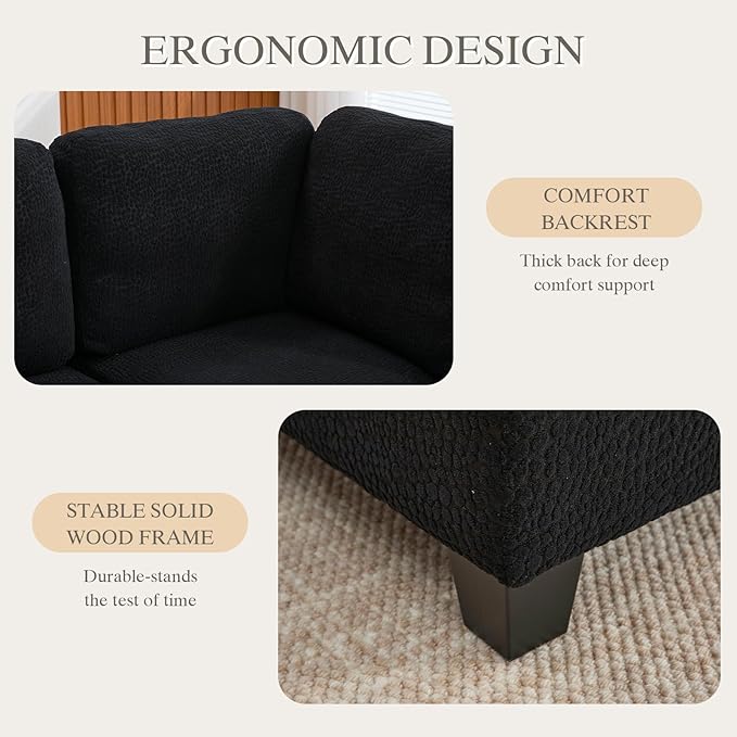 113.39 Modular Sectional Sofa 6 Seaters Sectional Sleeper Sofa U Shaped Couch Comfy Convertible Couches with Ottomans Oversized Modular Sofa with Large Storage for Living Room (Black)