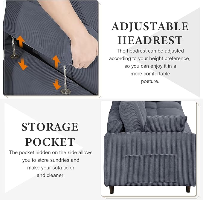 Yoglad 121.65'' U Shaped Modular Sectional Sofa Cozy Oversized Corduroy Couch with Dual-Sided Storage 6-Seater Sofa with Ottomans for Living Room Bedroom Apartment Office (Grey)