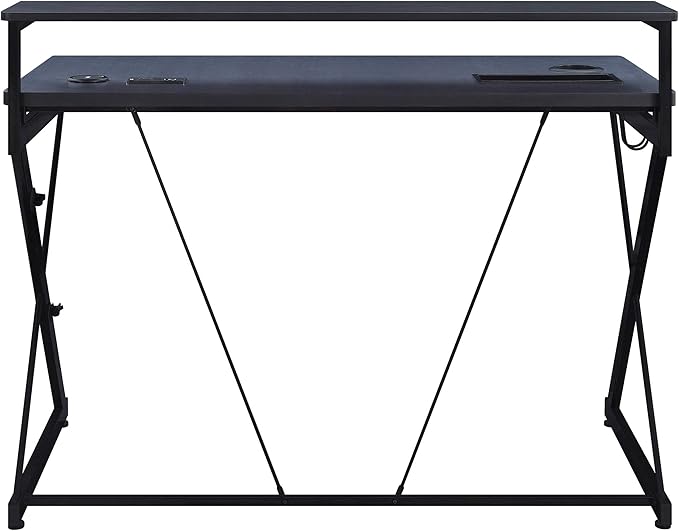 OSP Home Furnishings Emulator Battlestation Gaming Desk with RGB LED Lights Black