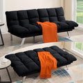 Black Modern Corduroy Convertible Folding Futon Couch Sofa BedArmless Cloud Double Loveseat Sofa Adjustable Backrest for Compact Living Dorm Game Studio Apartment Bedroom