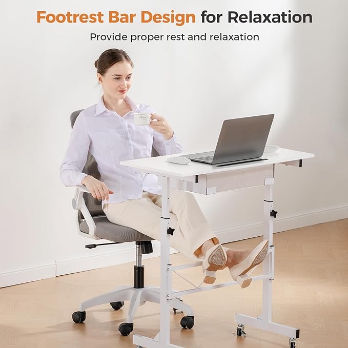 GTPLAYER Small Standing Desk Adjustable Height Small Computer Desk Mobile Portable Rolling Laptop Table with Wheels 32 Computer Workstation Sit Stand Desks Portable Standing Table Treadmill desks