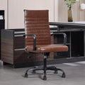 Office Chair Ergonomic Executive Conference Room Chairs Ribbed Leather Desk Chair with Lumbar Support Adjustable Height Mid-Back Swivel Chair with Padded Seat