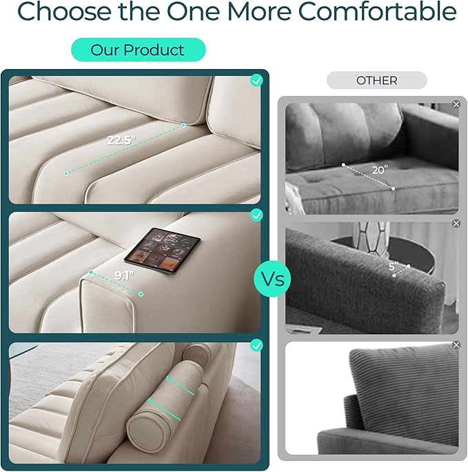 LINSY HOME Oversized Modular Sectional Sofa Chair Deep Seat Upholstered Armchair with Anti Cat Stretch Fabric and Metal Frame Modern Single Sofa for Living Room Bedroom Apartment Reading Room Beige