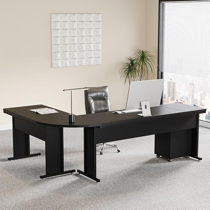Tribesigns L-Shaped Executive Desk with File Cabinet 83 Inch Large Corner Computer Desk with Drawers Industrial Business Furniture Work Desk for Home Office (Black)