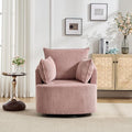 360° Swivel Accent Armchair Chair Pink Swivel Round Barrel Chair with 2 Pillows Upholstered Corduroy Accent Chairs for Living Room Bedroom Reading