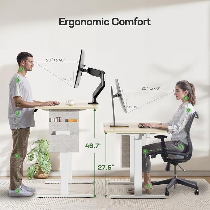Marsail Standing Desk Adjustable Height Electric Standing Desk with Storage Bag Stand up Desk for Home Office Computer Desk Memory Preset with Headphone Hook 55 * 24 Inch Maple (TZESD8N)