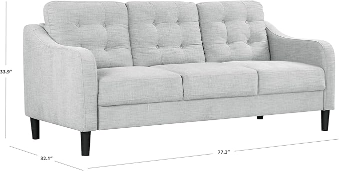 SAFAVIEH Couture Furniture Collection Nathaniel Light Grey Tufted 3-Seater Sofa