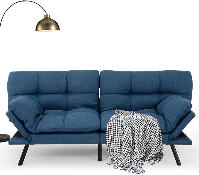 Opoiar Futon Sofa Bed Convertible Memory Foam Foldable Couch Modern Sleeper Loveseat with Adjustable Armrests&ampBackrests for Small Spaces Office Studio Apartment Dorm Game Room