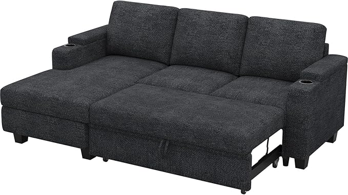 Belffin Sleeper Sofa Bed Pull Out Couch L Shaped Couch with Storage Left-Facing Chaise Modular Sectional Sofa. Dark Grey