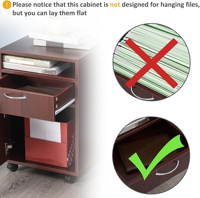 Hassyee Compact Design Mobile Storage Cabinet Organizer with Shelf Large Drawer and Door Cabinet Minimalist Home Office Filing Cabinets with 4 Omnidirectional Wheels