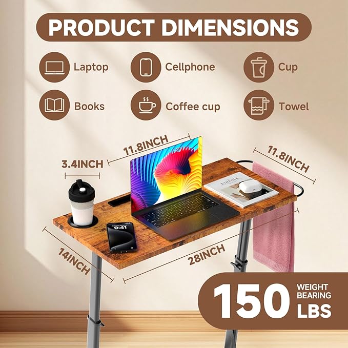 Adjustable Treadmill Walking Pad Desk for Bike/Cycling Trainer Workstation Standing Desk Trainer Stand Table for Indoor Treadmill Attachment-Exercise While Working or Watching TV Rustic Brown