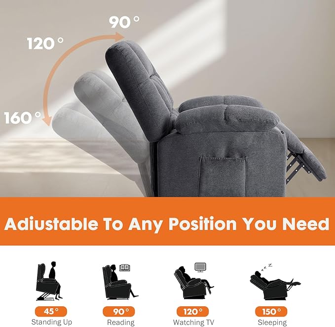 Sweetcrispy Power Lift Recliner Chair with Vibration Massage and Heat for Elderly Ergonomic Overstuffed Breathable Fabric Reclining Chair with 3 Pockets Remote Control Living Room Light Brown