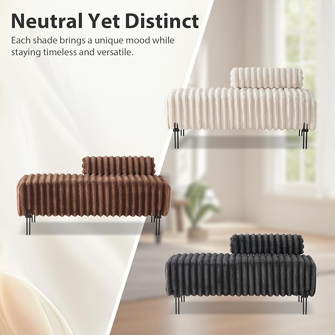 49.6'' Loveseat Sofa Modern Faux Fur 2-Seater Couch with Adjustable Backrest Comfy Bench for Entryway End of Bed Boutique Dressing Room Bedroom (Brown).