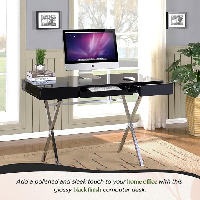 Kings Brand Furniture Contemporary Style Home &amp Office Desk Black/Chrome
