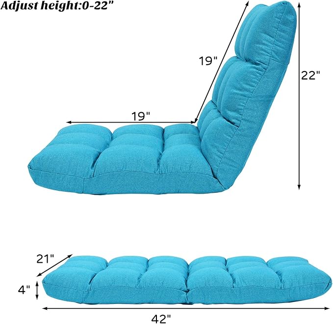 Giantex Adjustable Floor Gaming Sofa Chair 14-Position Cushioned Folding Lazy Recliner High Resilience Sponge Breathable Cotton &amp Linen Fabric Sleeper Bed Couch Recliner with Removable Cover