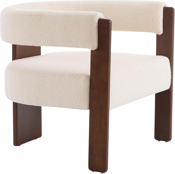 Christopher Knight Home Nettie Modern Accent Chair for Living Room Boucle Fabric Single Lounge Sofa Chair with Wooden Frame Comfy Reading Chair for Bedroom Lounge Armchair with Soft Cushion Beige