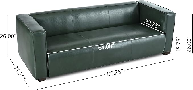 80.25 PU Leather Upholstered Couch Modern 3 Seater Sofa with Tufted Back and Square Arms Nailhead Sofa for Living Room Office Apartment Small Space Green