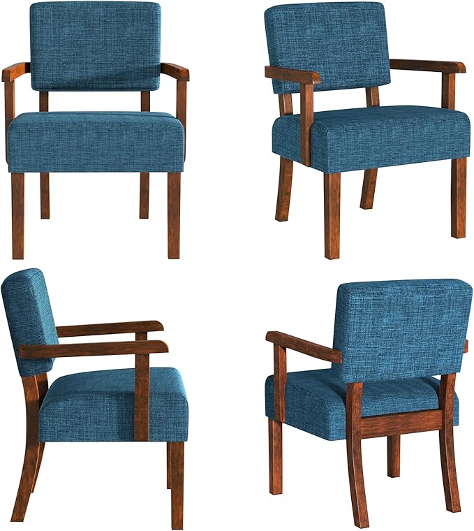 Accent Chair Set of 2 with Table Living Room Chairs with Soft Seat and Armrests for Living Room Bedroom Reading Room Waiting Room Lake Blue (AC01)