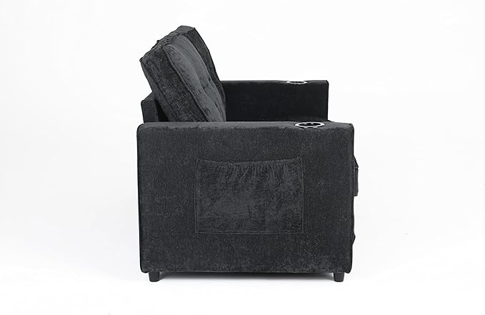ERYE Foldable Loveseat Sofa Convertible Pull Out Sleeper Sofabed2 Seat Tufted Upholstered Sofa Modern Convertible Sleeper Couch Bed with Cupholders and Side Pockets