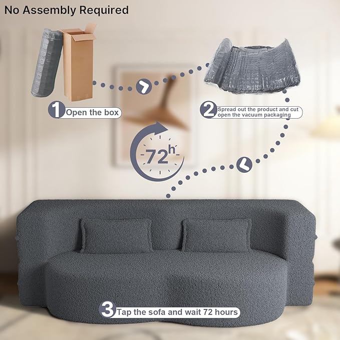 78 Inch Couch Queen Sleeper Sofa Bed Loveseat Cloud Convertible Folding Teddy Full Size Boneless Sofabed for Living Room Guestroom Lazy Lounge Floor Fold Out Sofa Bed No Assembly