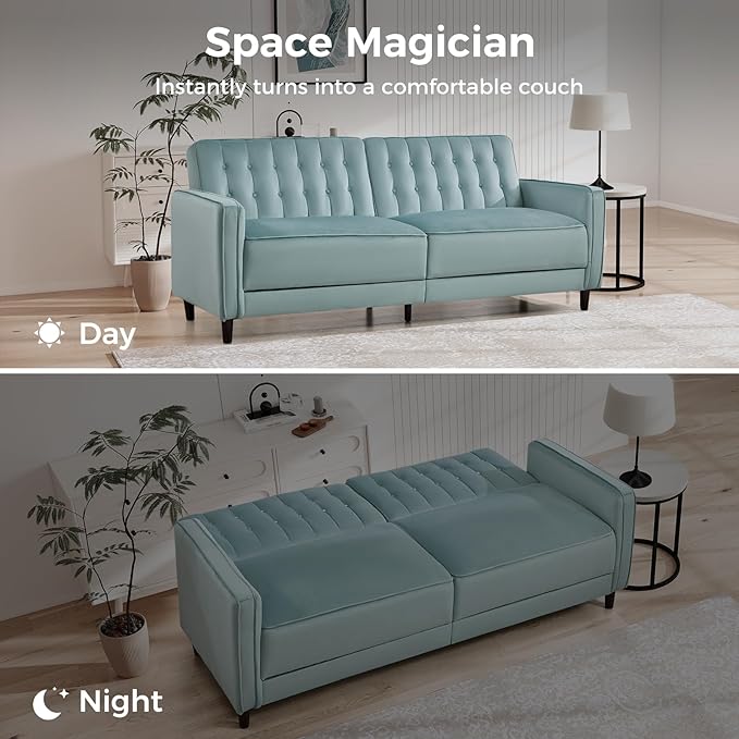 CANMOV Convertible Sofa Bed82″Fabric Futon Couch with Adjustable Backrest3 in 1 Convertible Comfy Loveseat Recliner Sleeper Sofa Bed for Living RoomBlue