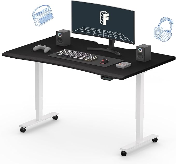 FLEXISPOT E6 Gaming Standing Desk 55x28 in Electric Adjustable Height for MOBA Games Computer Desk for Home Office Gamer with Dual Motors Whole Piece Top (White Frame + Black Top)