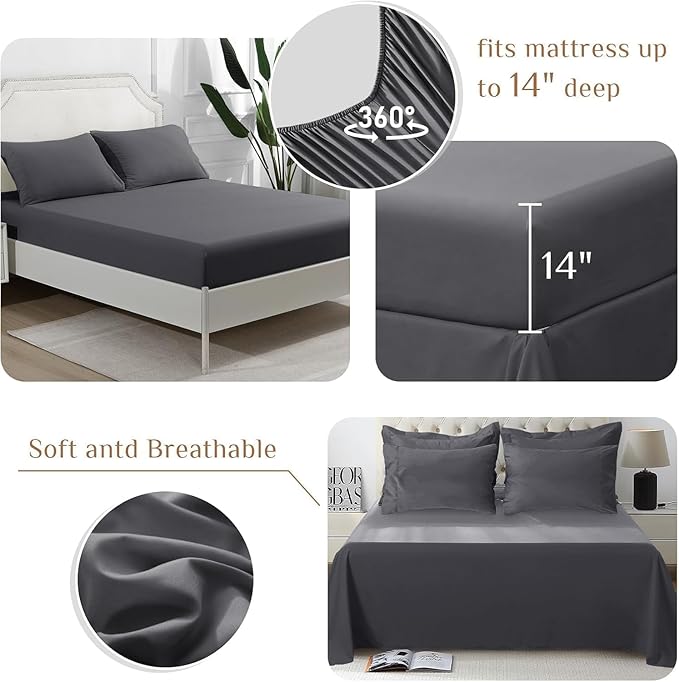 JOLLYVOGUE Twin Comforter Set Ultra-Soft Bed in a Bag Twin Size 5 Pieces Oeko-TEX Certified Bedding Set with Down Alternative Comforter Sheets Pillowcases &amp Shams Dark Grey