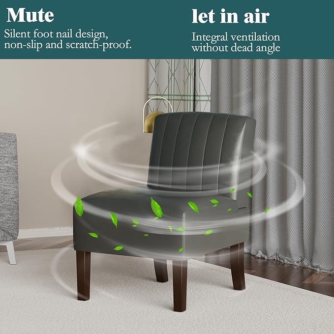 Armless Accent Chairs Upholstered Dining Chairs Living Room Chairs with Solid Wood Legs Leather Reading Chair for Adults Comfy Chair for Bedroom Vanity Kitchen (Asphalt)
