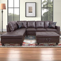 Sectional Couch for Living Room Furniture SetsBrown Leather Sectional Sofa L Shape Couch with Chaise and Storage Ottoman for Living Room/Apartment/Office（Facing Left Chaise）