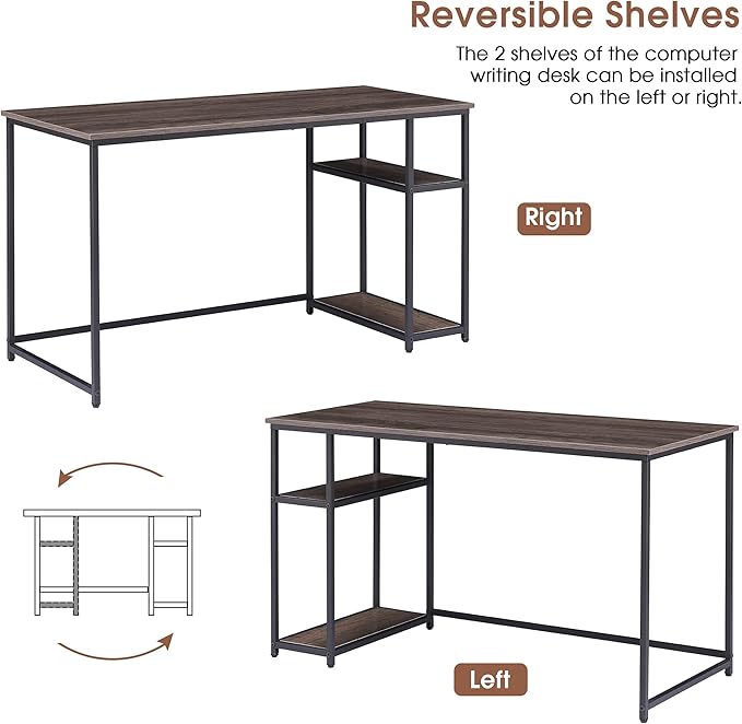 ivinta Computer Desk Home Office Desk with Storage Shelves and Metal Frame for Living Room Bedroom Office Whale (Brown 55)