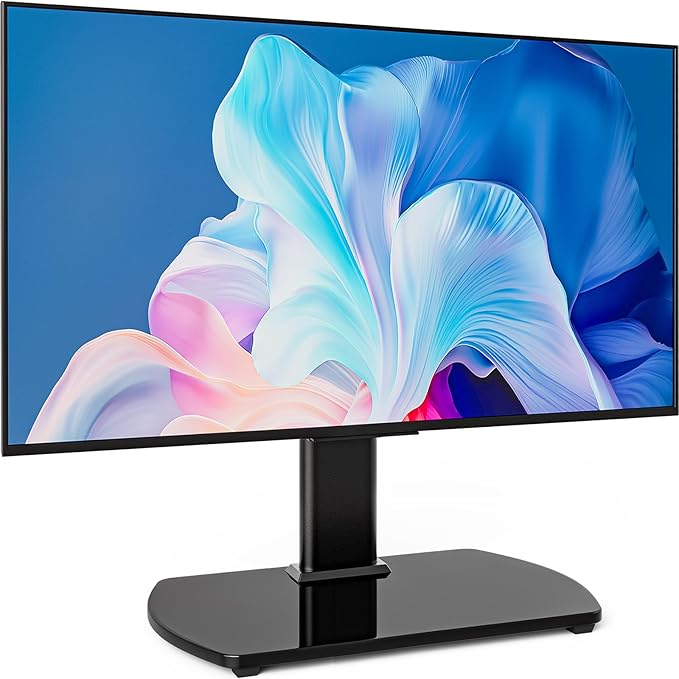 Universal TV Stand for 27-60 Inch TVs with Swivel Mount Height Adjustable Table Top TV Stand Mount Heavy Duty Tempered Glass Base TV Pedestal Stand Holds up to 88 lbs VESA 400x400mm