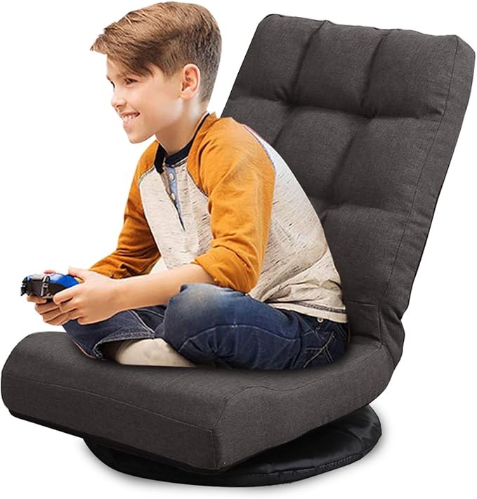 Swivel Floor Chair for TeensMultipurpose Gaming Chair Rocker for TV Reading Playing Video Games Lumbar Support Adjustable Foldable Backrest (Brown)