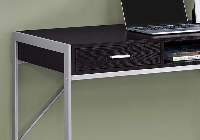 Monarch Specialties Contemporary Laptop Table with Drawers and Shelf Home &amp Office Computer Desk-Metal Legs 48 L Cappuccino
