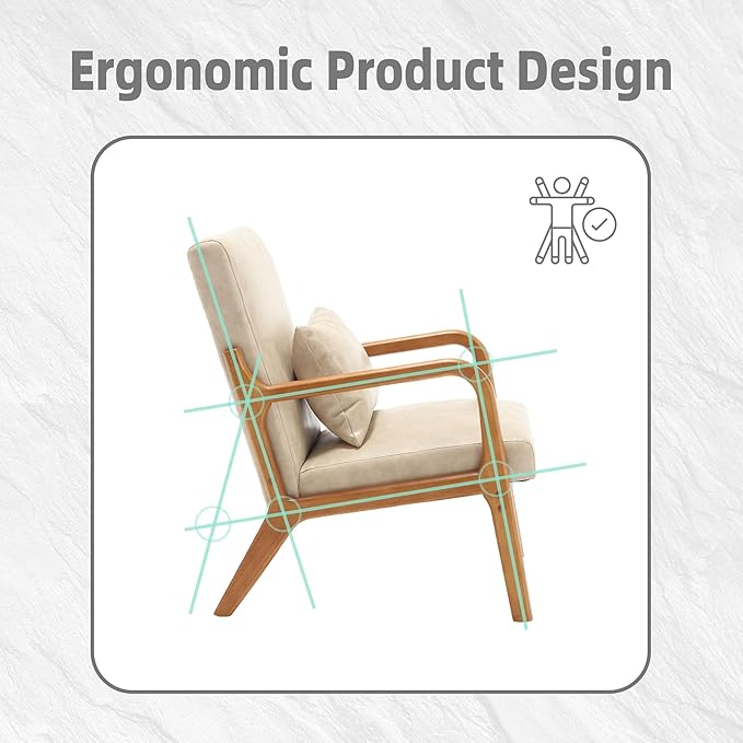 Modern Accent Chair Solid Wood Padding Lounge Armchairs with One Pillow for Living Room Bedroom Guest Room (Khaki PU)