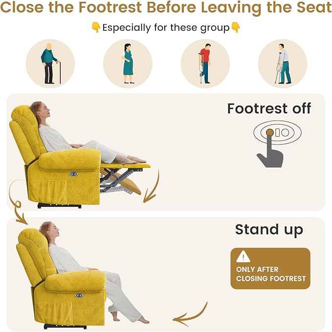 Power Recliner Chair Reclining Chair Comfy Corduroy Small Recliners for Small Spaces Adjustable Electric Recliner Chairs for Adults Electric Recliners with USB Port &amp Side Pockets Apricot