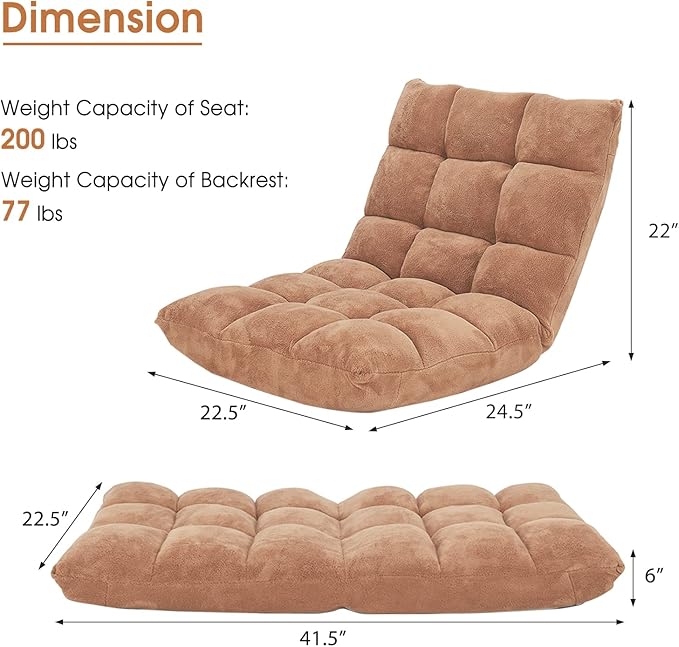 FANTASK 14-Position Sofa Memory Foam Floor Chair w/Comfy Cushions &amp Study Steel Frame Angle Adjustable Couch Lounge Sofa for Reading Game Meditating (Beige)