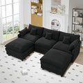 108'' Modular Sectional Sofa U-Shaped Sectional Couch with Deep SeatComfy Fluffy Soft Corduroy 5-Seat Couches Modern Convertible Cloud Sofa with Ottoman for Living Room Small Apartments(Black)