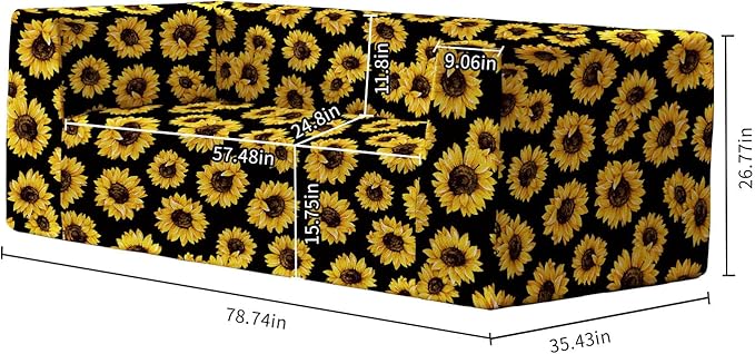 Loveseat Sofa Boneless Couch in a Box with Sunflowers Print Small Couch for Small Spaces High-Resiliency Memory Foam No Assembly Required for Living Room Bedroom Office