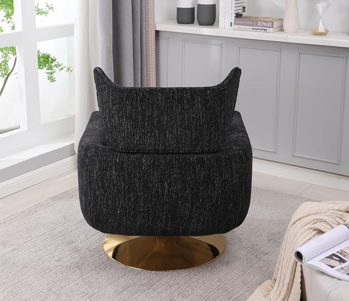 Swivel Accent Chair Armchair Classic Mid-Century 360 Degree Swivel Sofa ChairUpholstered Accent ChairTeddy Fabric Leisure Chair for Living RoomBedroom Office (Black + Linen)