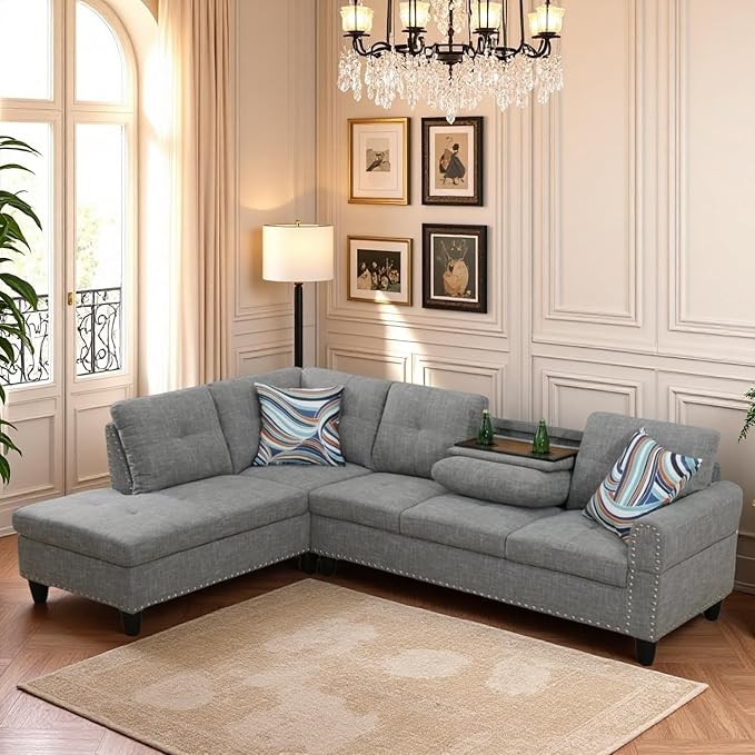 L-Shaped Sectional Sofa Modern Sectional Couches Home Sofas for Living Room with Movable Chaise Modular Living Room Sets Furniture for Apartment Bedroom &amp Office Brown Grey