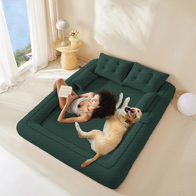 Folding Sofa Bed3-in-1DIY Convertible Sleeper SofaTeddy Velvet Couch with ArmrestFoldable Mattress with Back SupportFoldable Lazy Sofabed 78.7 Human Dog Bed for Living Room BedroomGreen