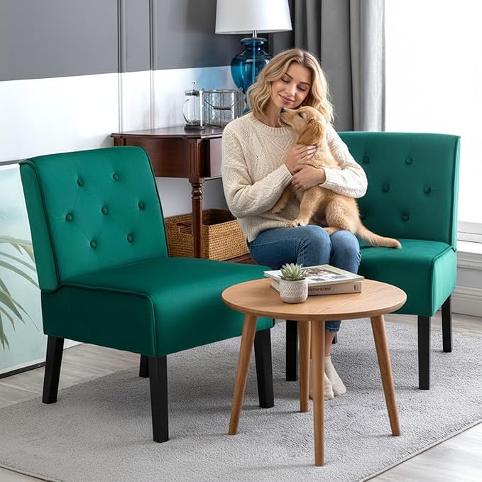 Reeso 2-Piece Living Room Armless Button Tufted Pattern Accent Chair Green